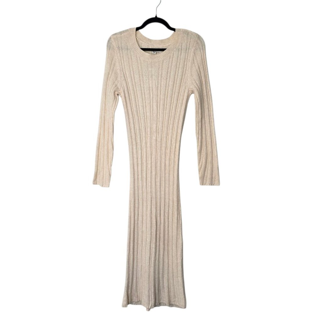 American Eagle Ribbed Knit Long Sleeve Sweater Dress - Beige